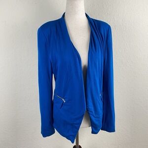 Zara M Blazer Royal Blue Open Front Career Business Zipper Corp Core